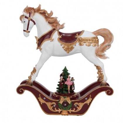 carillon natalizio con cavallo a dondolo h33 cm