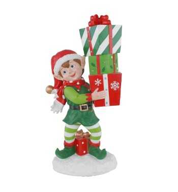 elfo natalizio con pacchi regalo in resina con luci h615 cm