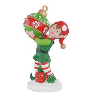 elfo natalizio con sfera in resina con luci h38 cm